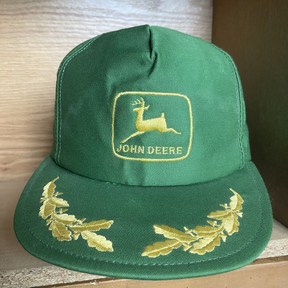 Louisville Mfg Co VTG John Deere Snapback Trucker Hat Scramble Egg Gold Leaf USA